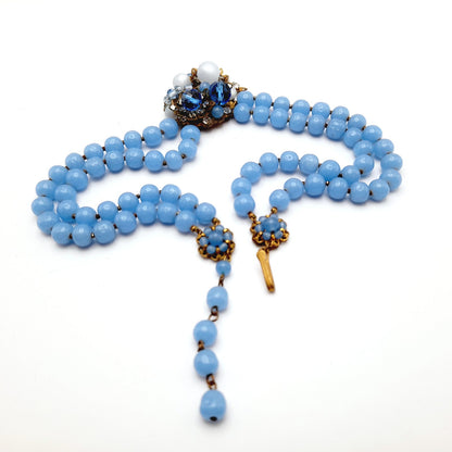 Vintage 1940s Unsigned Hattie Carnegie Style Blue Glass Necklace
