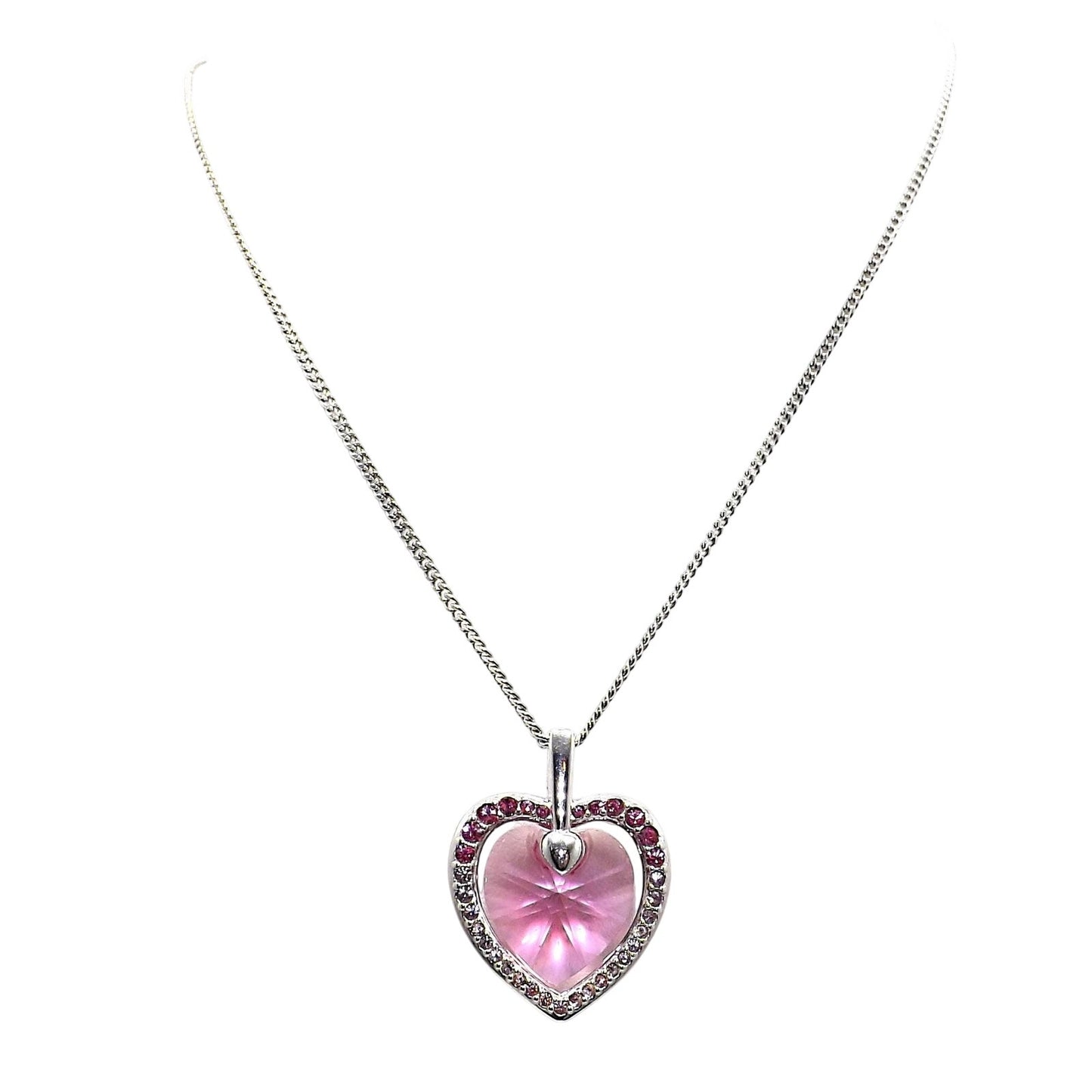 Swarovski “Mom 2003” Pink Heart Crystal Necklace, Swan Logo, Vintage 2000s Jewelry