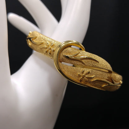 Crown Trifari Floral Hinged Bracelet, Gold Plated, 1950s Vintage Jewelry