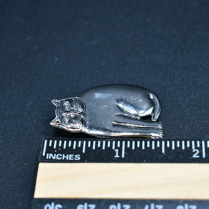Vintage Laurel Burch Mystic Cat Brooch, Rhodium Plated