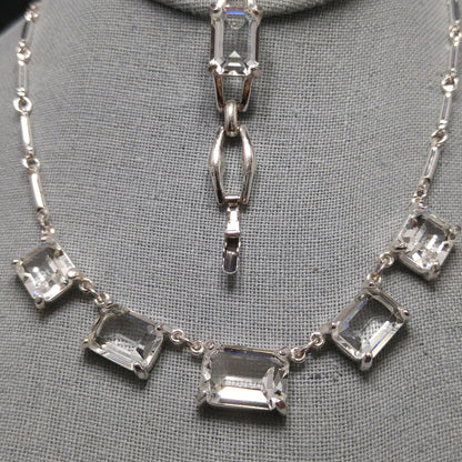 Vintage Swarovski Swan Logo Emerald Cut Crystal Necklace & Bracelet Set 1990s