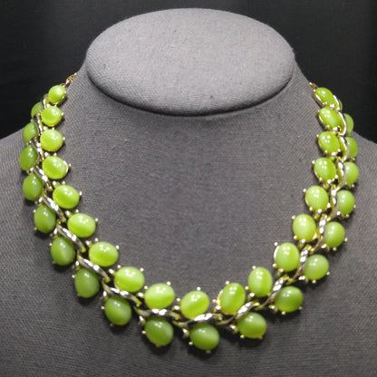 Vintage 1950s Lucite Lime Green Choker Necklace Gold Tone Mid Century
