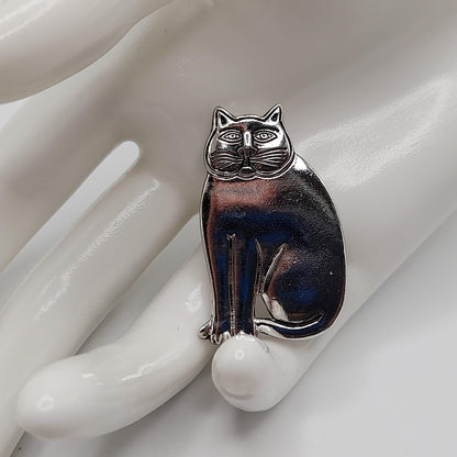 Vintage Laurel Burch Cat Brooch, Rhodium Plated, 1980s Vintage Jewelry