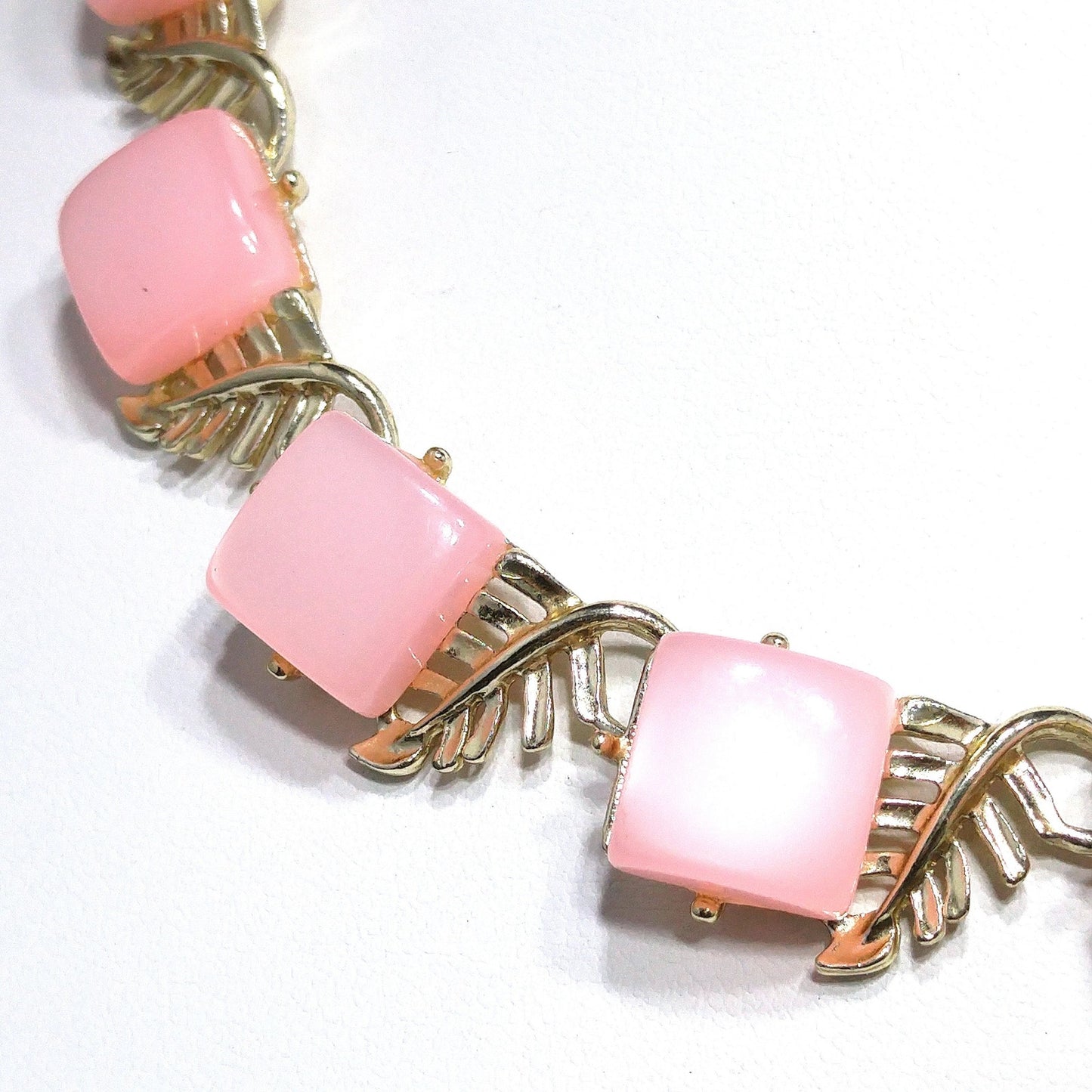 Mid-Century Pink Moonglow Choker Necklace, Lucite Squares, 1950s Vintage Jewelry