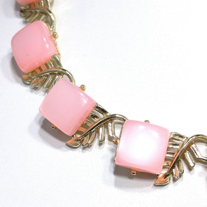Mid-Century Pink Moonglow Choker Necklace, Lucite Squares, 1950s Vintage Jewelry
