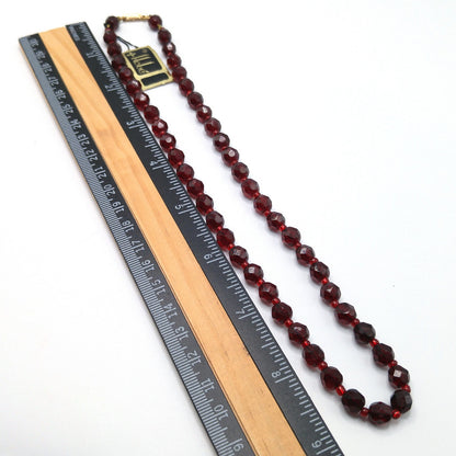 Hobe' Garnet Red Beaded Necklace, Original Tag, 1960s Vintage Jewelry