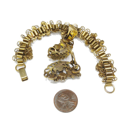 Florenza Rhinestone Bracelet & Earrings, Book Piece, Faux Pearls, 1960s Vintage Jewelry
