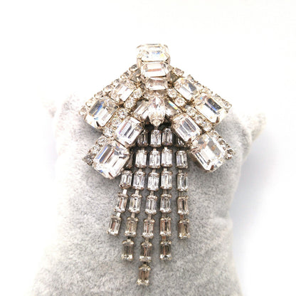 Unsigned Kramer Dragonfly Brooch, Clear Rhinestones, Rhodium Plated, 1960s Vintage Jewelry