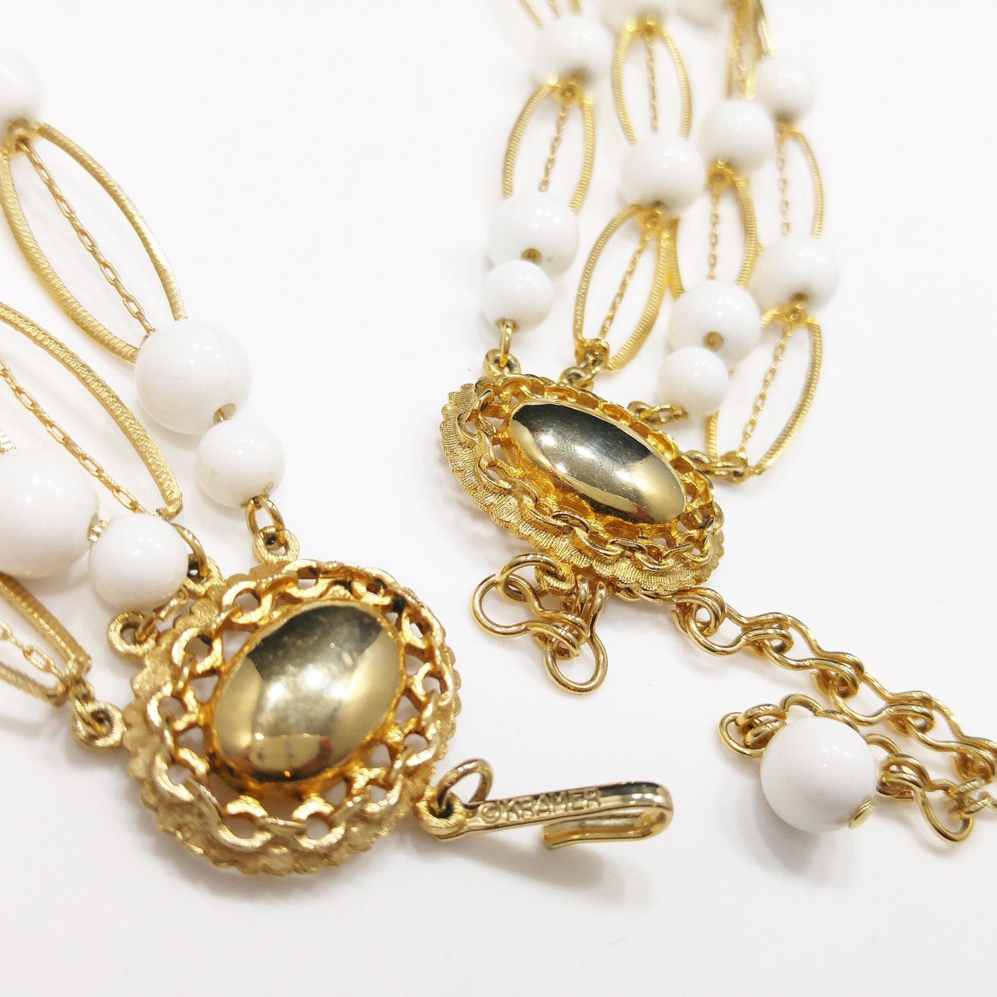 Kramer White Lucite 4 Strand Necklace, Gold tone, 1950s Vintage Jewelry