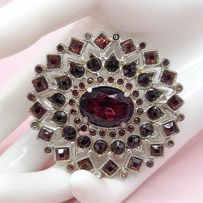 Vintage Purple Rhinestone Oval Brooch, Pot Metal, C Clasp, 1930s