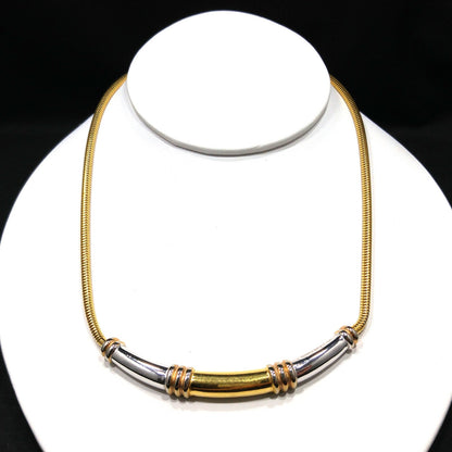 Crown Trifari Two Toned Choker Necklace, Gold Plated, 1960s Vintage Jewelry
