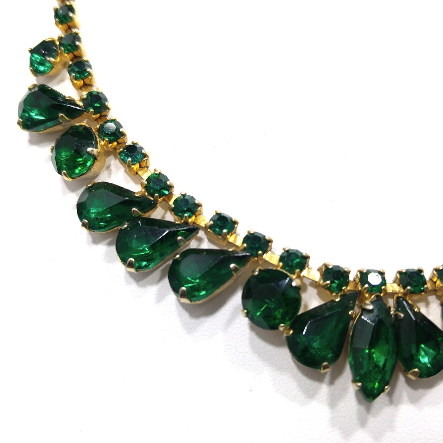 Vintage Emerald Green Rhinestone Choker Necklace, Gold Plated, 14 3/4 Inches, 1960s Vintage Jewelry