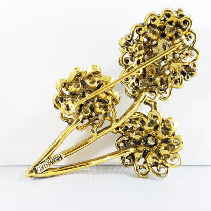 Hollycraft Pastel Rhinestone Floral Brooch, Gold Tone Flower Pin, 1960s Vintage Jewelry