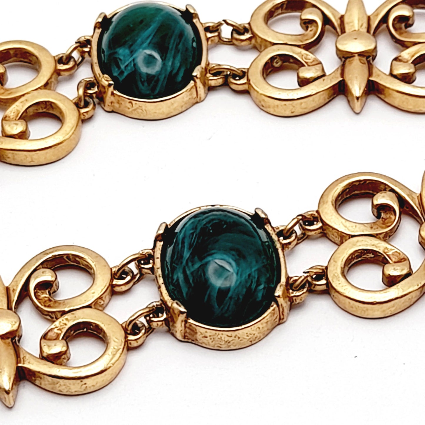 Vintage Swarovski S.A.L. Green Cabochon Chain Necklace, No Clasp