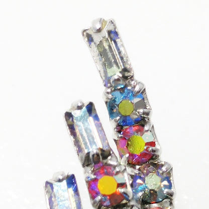 Swirl Aurora Borealis Rhinestone Brooch & Earrings, Rhodium Plated, 1960 Vintage