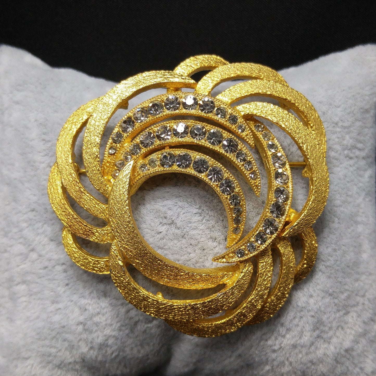 Eisenberg Ice Gold Plated Rhinestone Brooch, 1970s Vintage Jewelry