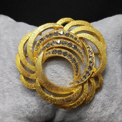 Eisenberg Ice Gold Plated Rhinestone Brooch, 1970s Vintage Jewelry
