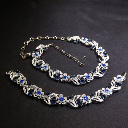 Lisner Blue Necklace & Bracelet Set, Rhodium Plated, Aurora Borealis, 1960s Vintage Jewelry
