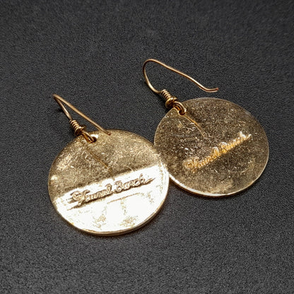 Vintage Laurel Burch Floral Drop Earrings, Red Brown Enamel, Gold Plated