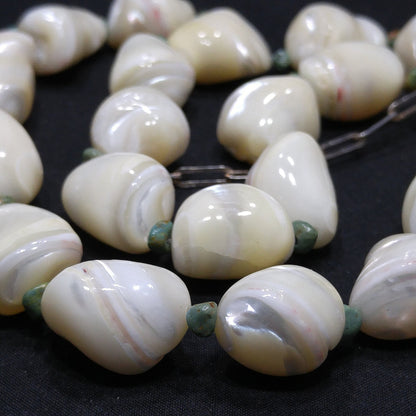 Beaded Shell Chrysoprase Necklace, Sterling Silver Italy, 1980s Vintage Jewelry