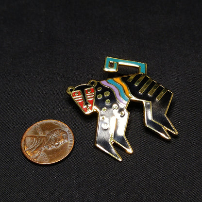 Laurel Burch "Mythical Monkey" Brooch, Gold Plated Cloisonne Enamel, 1980s