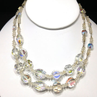 Vendome Clear Aurora Borealis Crystal Necklace, Wedding Bridal, Rhinestone Clasp, 1960s Vintage Jewelry