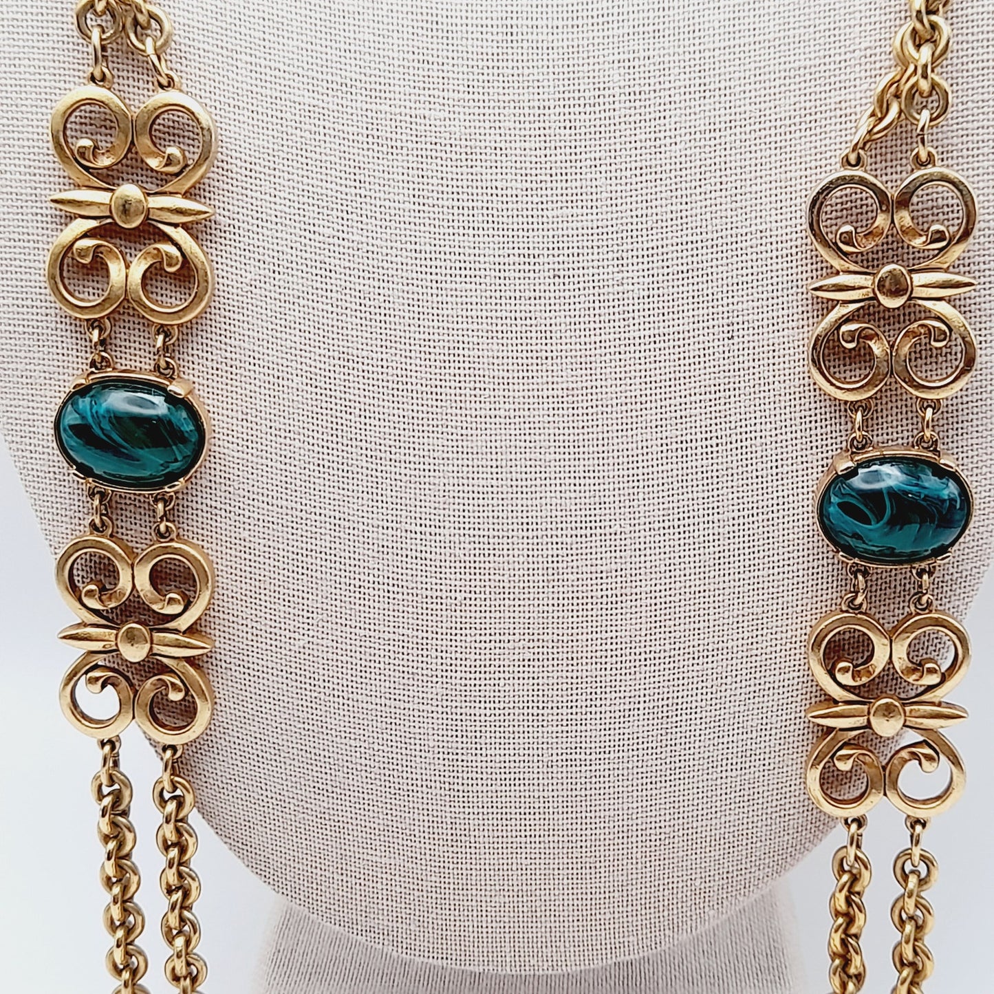 Vintage Swarovski S.A.L. Green Cabochon Chain Necklace, No Clasp