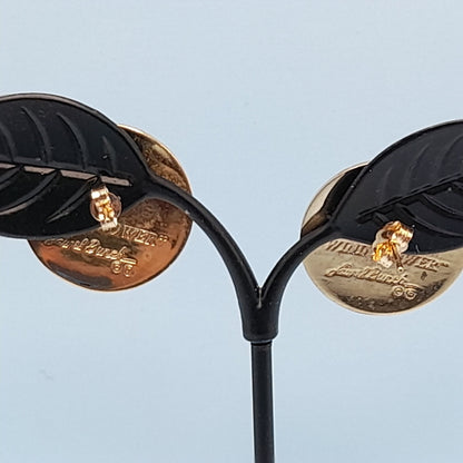 Vintage Laurel Burch Teal Wind Flower Gold Plated Earrings