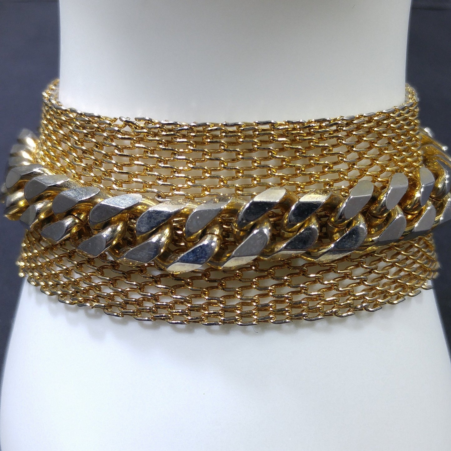 Hattie Carnegie Mesh Chain Bracelet, Gold Plated, 1950s Vintage Jewelry