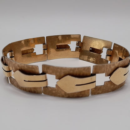 Vintage 1940s Krementz Bracelet, Two Tone Rose Yellow Gold Links, Retro Geometric Jewelry, Mid Century Gift, 7 3/4 Inch
