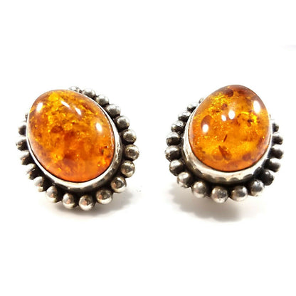 Stephen Dweck Amber Oval Clip Earrings, Sterling Silver, Vintage Jewelry