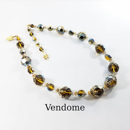Vendome Necklace Aurora Borealis Mink Brown Swarovski Crystal Single Strand