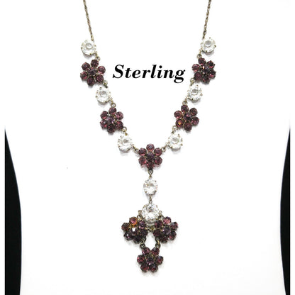 Vintage Sterling Art Deco Necklace, Open Back Czech Glass Stones, 1920s Vintage Jewelry