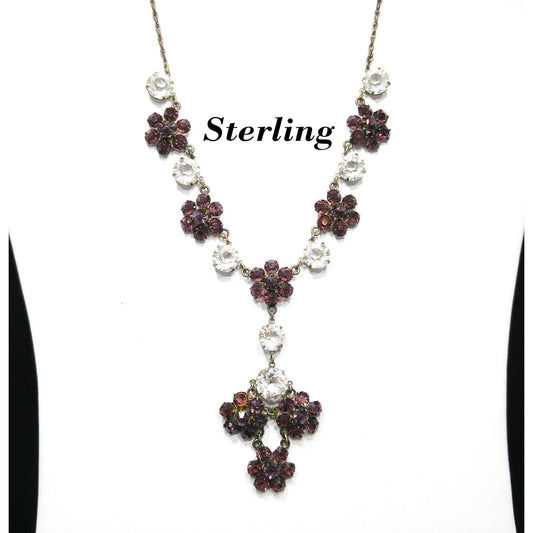 Vintage Sterling Art Deco Necklace, Open Back Czech Glass Stones, 1920s Vintage Jewelry