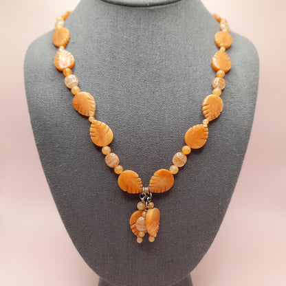 Vintage Carnelian Leaf Necklace, Gemstone Tassel Necklace, 27 Inches, Three Dangles