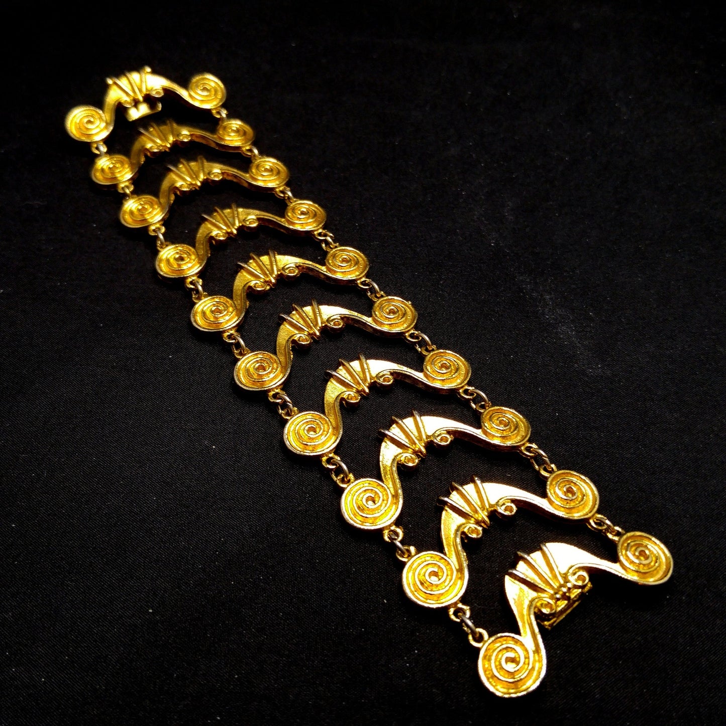 Vintage Vendome Wide Gold Plated Bracelet Swirl Design Hidden Clasp 1950s