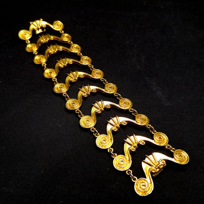 Vintage Vendome Wide Gold Plated Bracelet Swirl Design Hidden Clasp 1950s