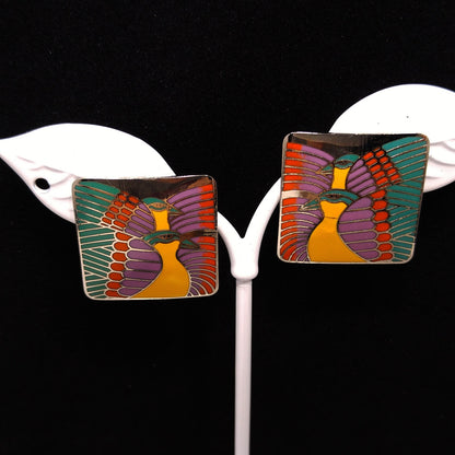 Vintage Laurel Burch "Moondoves" Post Earrings, Rhodium Plated, 1980s