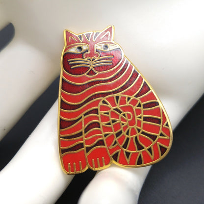 Laurel Burch "Shambala" Red Cat Brooch, Gold Plated, 1980s Vintage Jewelry