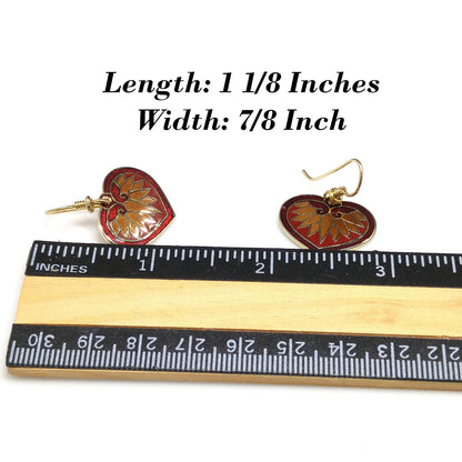 Vintage Laurel Burch Hollyhock Floral Earrings, Gold Plated Cloisonne, Red Enamel