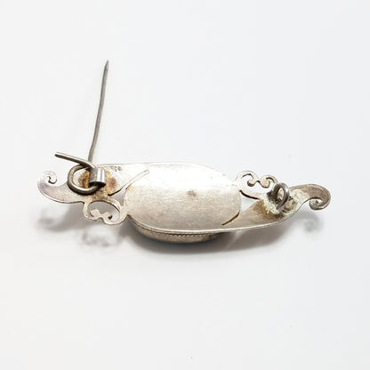 Sterling Silver Turquoise Gemstone Brooch, Bevel Set Stone, Artisan 1960s