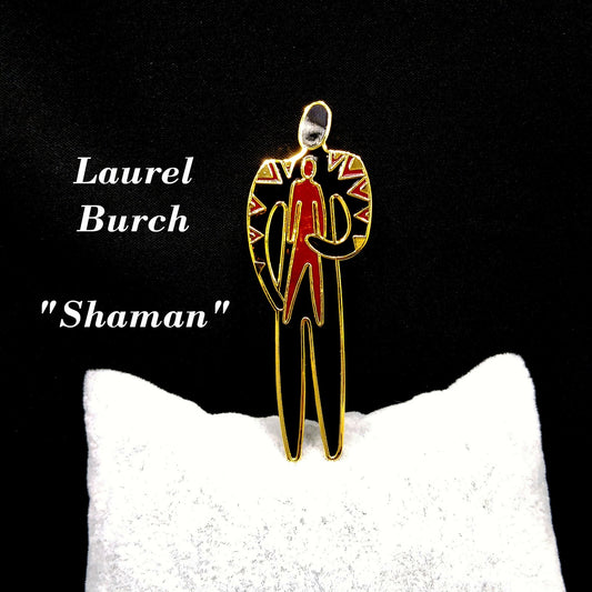 Vintage Laurel Burch "Shaman" Brooch, Gold Plated & Enamel, 1980s
