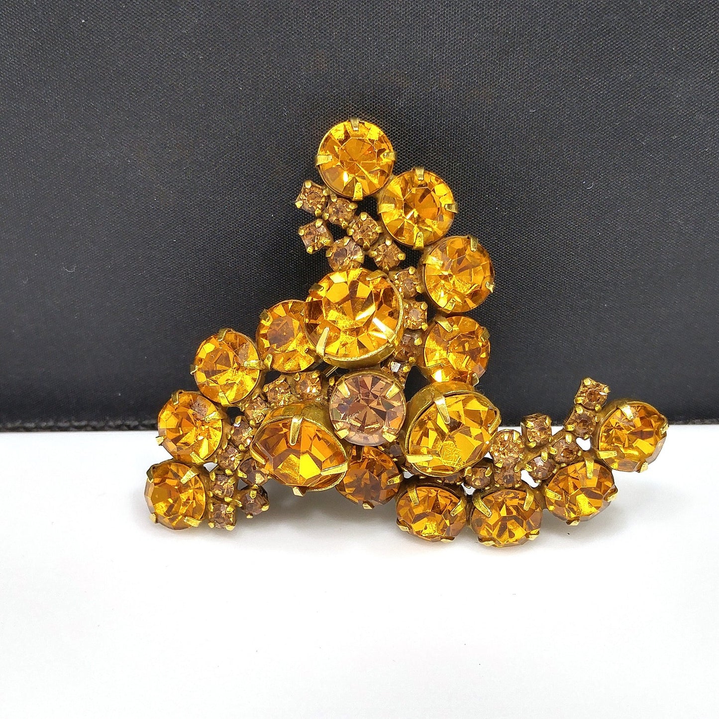 Kramer Topaz Rhinestone Brooch, Gold Plated, 1960s Vintage Jewelry