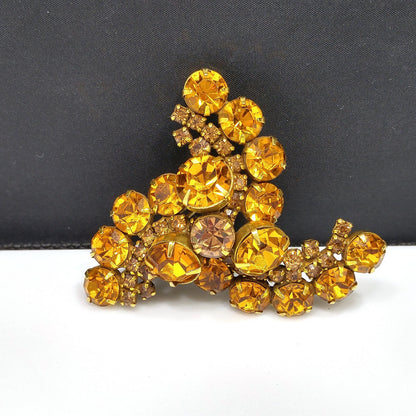 Kramer Topaz Rhinestone Brooch, Gold Plated, 1960s Vintage Jewelry