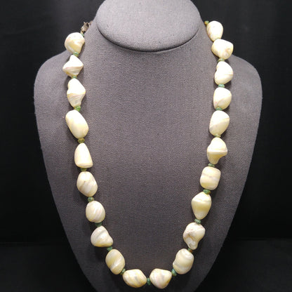 Beaded Shell Chrysoprase Necklace, Sterling Silver Italy, 1980s Vintage Jewelry