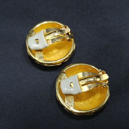 Ciner Gold & Black Clip Earrings, Gold Plated, Black Enamel, 1980s Vintage Jewelry