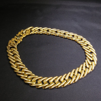 Monet Large Link Wide Necklace, Gold Plated Textured Links, 1960s Vintage Jewelry