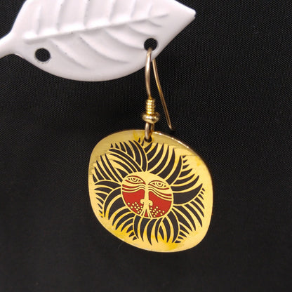Vintage Laurel Burch "Eskimo Lion" Drop Earrings, Gold Plated