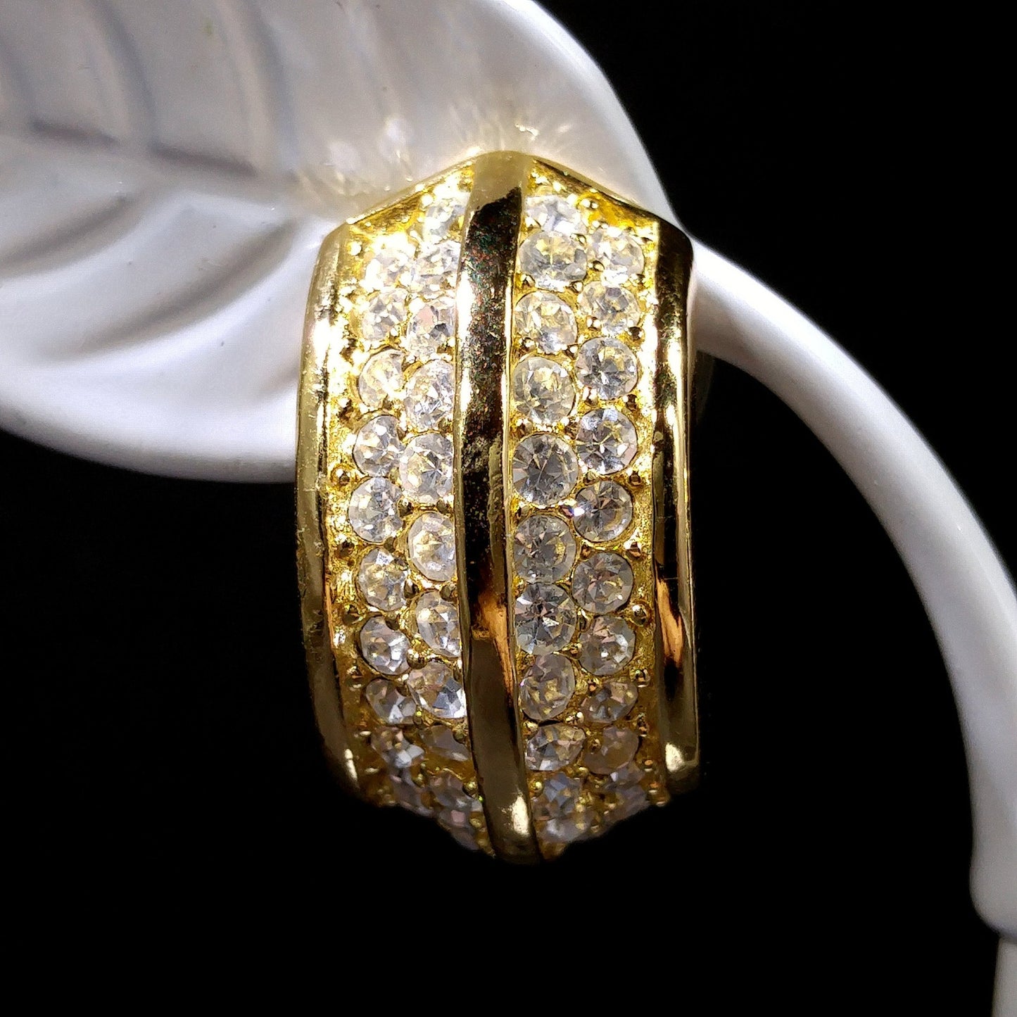Vintage Christian Dior Rhinestone Hoop Earrings – Gold Plated Pave 1990s Designer Jewelry