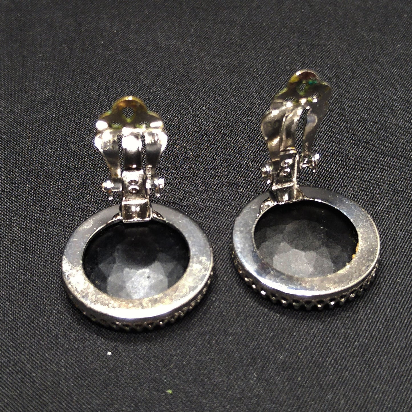 Vintage Whiting & Davis Cameo Clip Earrings, Reverse Intaglio, Silver Tone